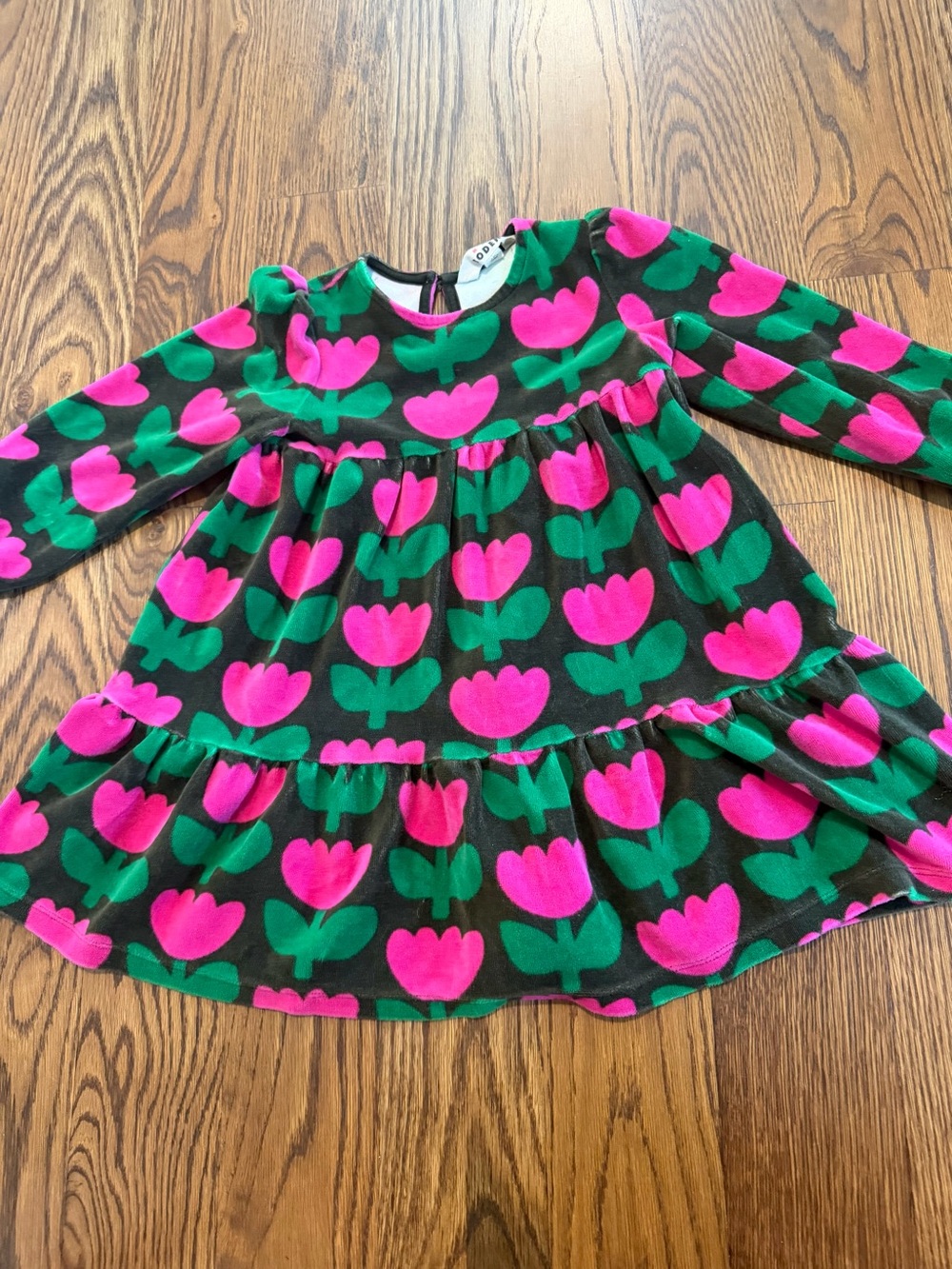 Mini Boden Girls Tulip Pink & Green Long-Sleeve Dress Size 4/5 Y